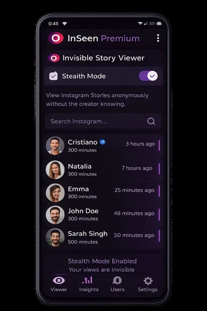 InSeen Premium Mod APK invisible story viewer screen